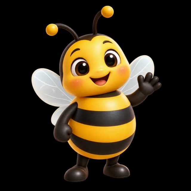 The Remote Desk bee mascot, waving.